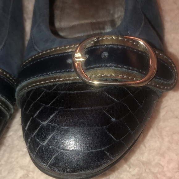 ATTILO GUiSTI LEOBRUNI AGl size 10 navy blue suede ballet Flat alligatar trim - Picture 7 of 11